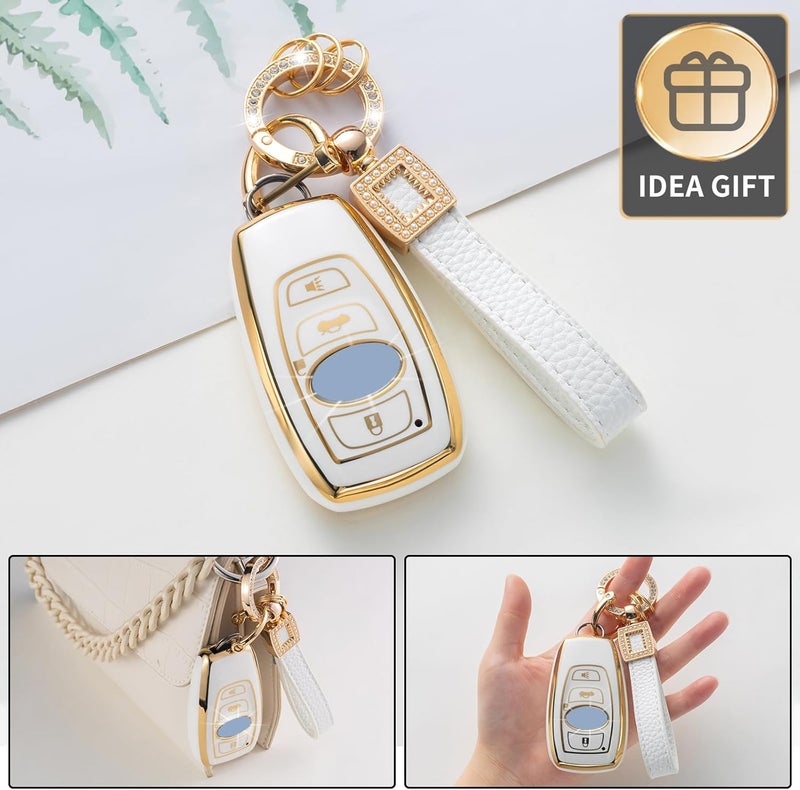 CACARLIKE for Subaru Key Fob Cover with Leather Lanyard, Car Key Fob Case Compatible with Ascent BRZ Crosstrek Forester Impreza Legacy Outback WRX STI Smart Key Protector Holder - Image 5